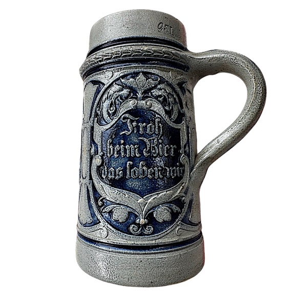 Vintage German Stoneware Cobalt Blue Salt Glazed Beer Stein Mug Bierkrug 0.5L - Picture 1 of 10